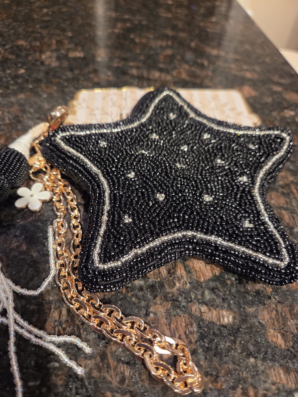 Beaded Star Coin Purse With Gold Wristlet And Key Chain
